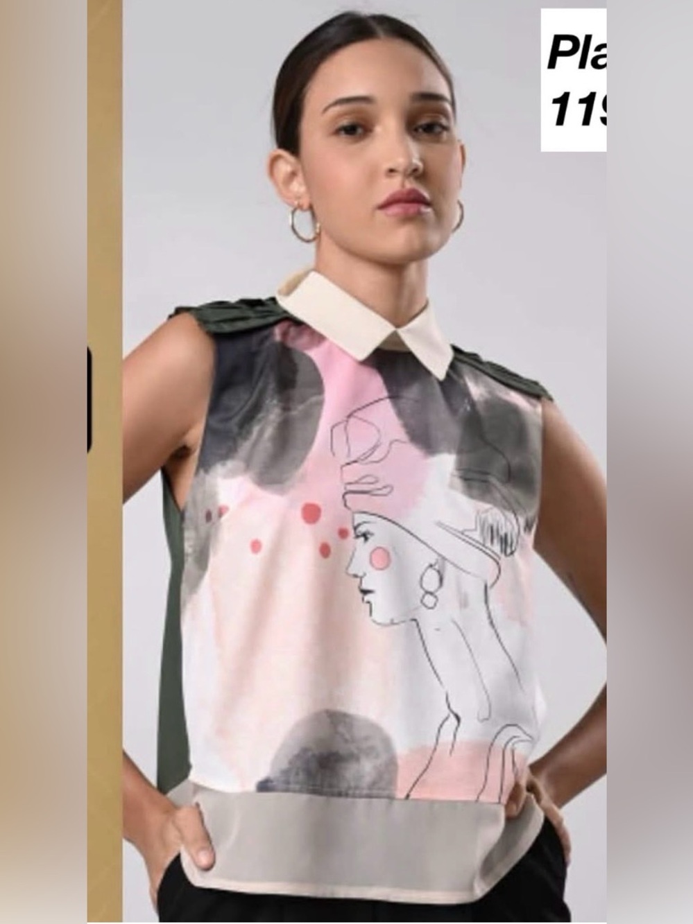 Sleeveless Collared Graphic Blouse in Pink, Olive & Cream